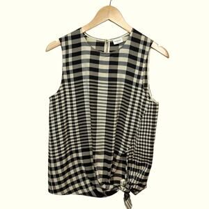 BABATON by Aritzia Beige & Black Plaid Asymmetrical S Work Wear Tank Top Size S
